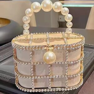Elegant Pearl-Embellished Cream Handbag